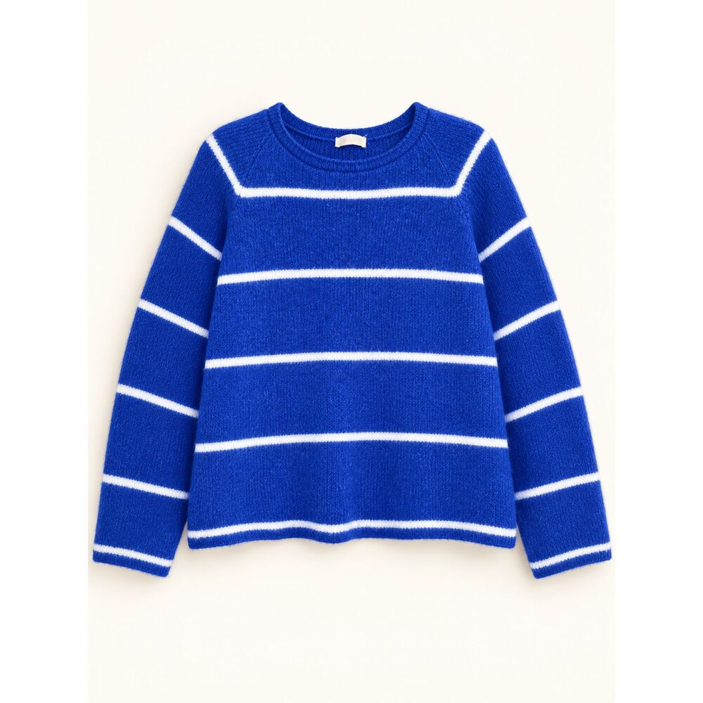 American Vintage Cobalt Blue White Stripe Fuzzy Crewneck Sweater Fits M